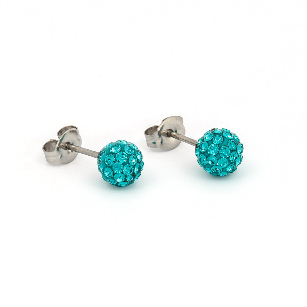 Sensitive Puff Pad Stainless Steel 6mm December Blue Zircon Fireballs