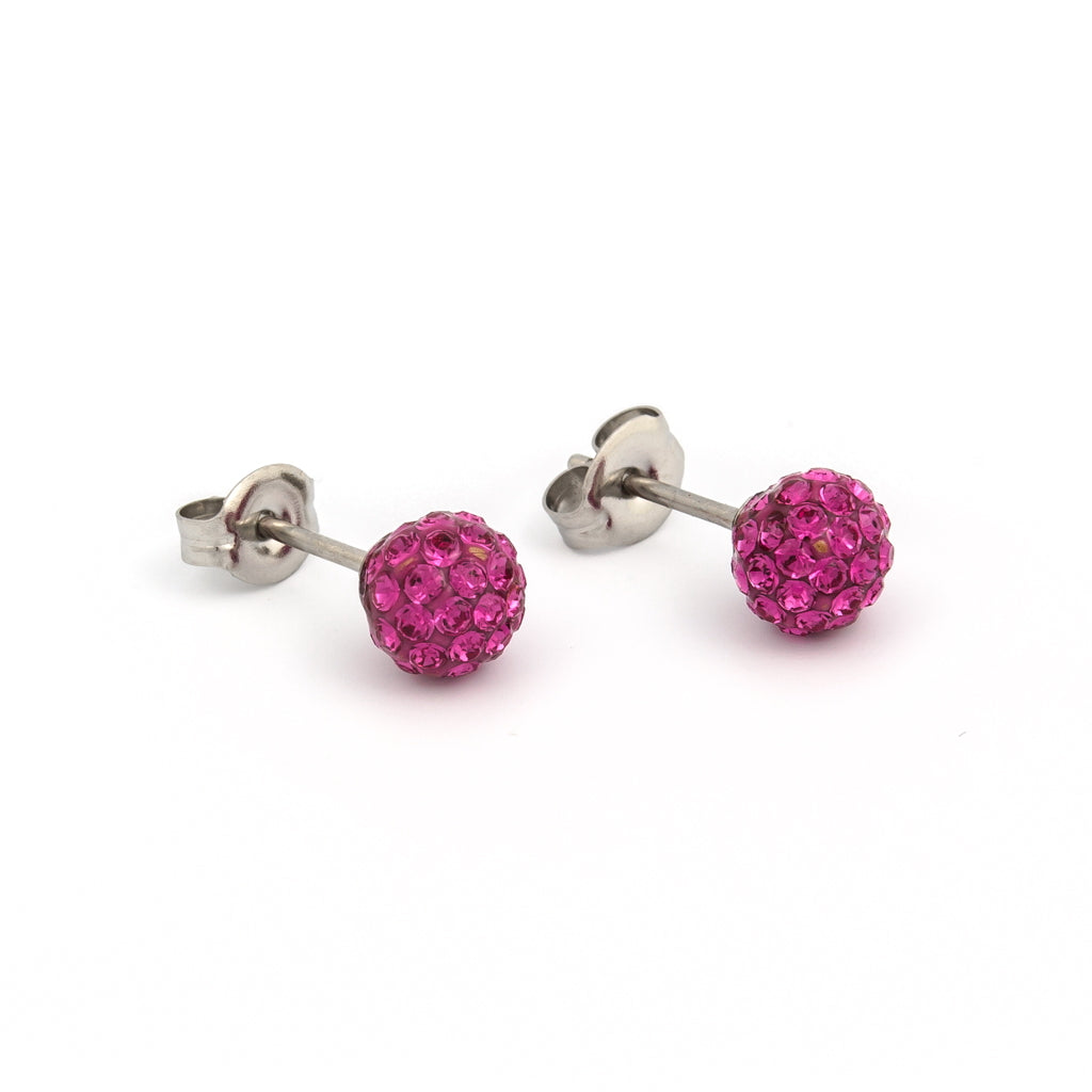 Sensitive Puff Pad Stainless Steel 6mm Fuchsia Crystal Fireballs