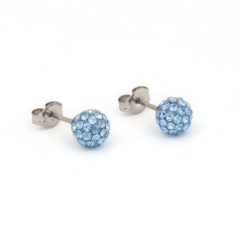 Sensitive Puff Pad Stainless Steel 6mm Light Sapphire Crystal Fireballs