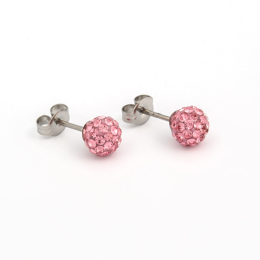 Sensitive Puff Pad Stainless Steel 6mm Light Rose Crystal Fireballs
