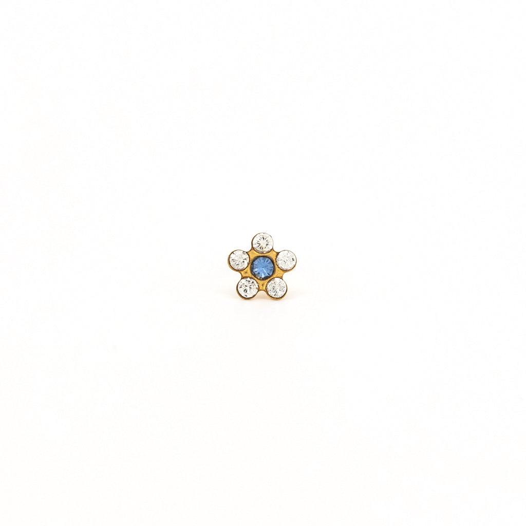 Sensitive Puff Pad Gold-Plated April Crystal/September Sapphire Daisies