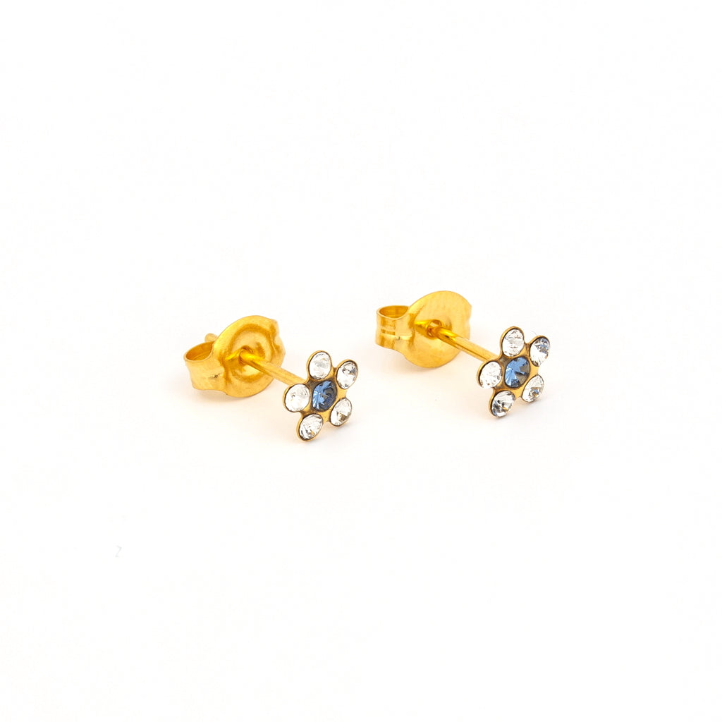 Sensitive Puff Pad Gold-Plated April Crystal/September Sapphire Daisies