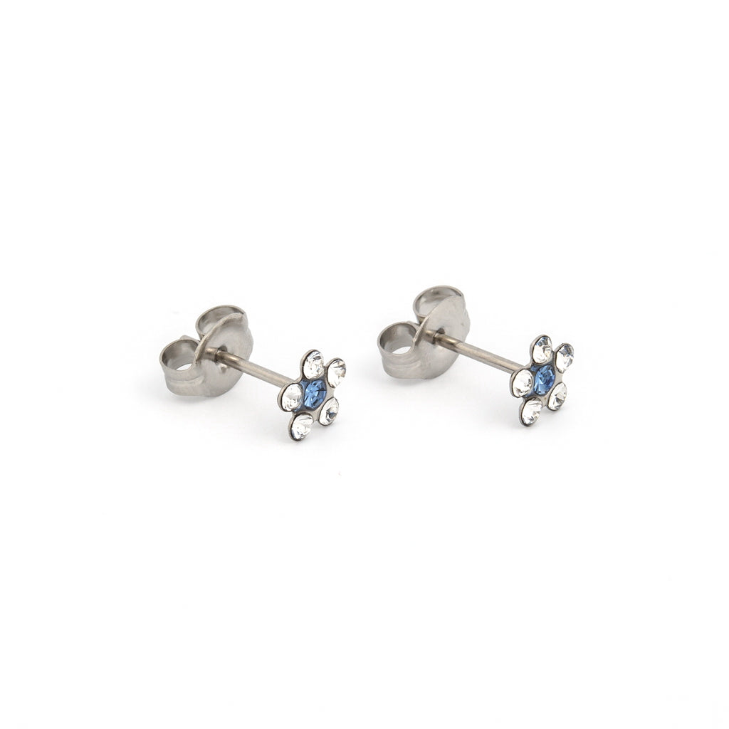 Sensitive Puff Pad Stainless Steel April Crystal/September Sapphire Daisies