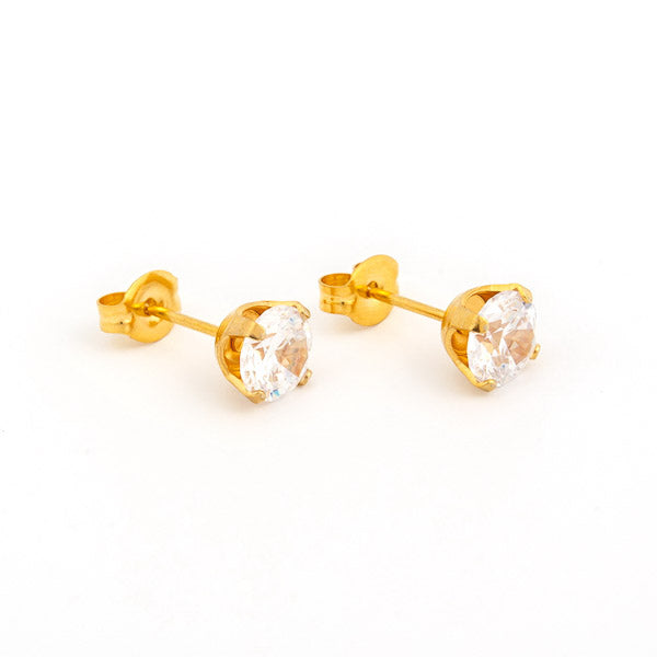 Sensitive Puff Pad Gold-Plated 6mm Prong-Set Cubic Zirconias