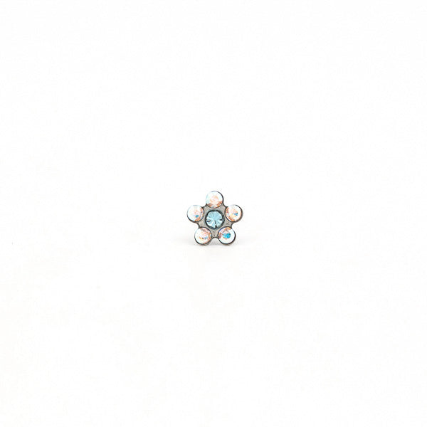Sensitive Puff Pad Stainless Steel Aurora Borealis Crystal/March Aquamarine Daisies