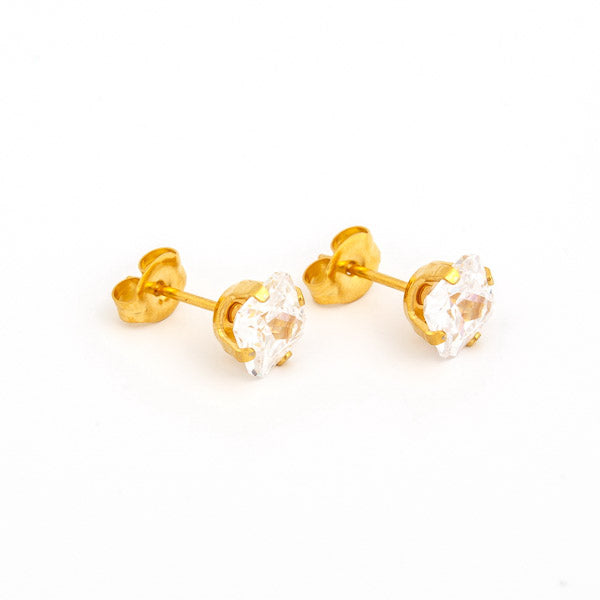 Sensitive Puff Pad Gold-Plated 6×6mm Princess-Cut Prong-Set Cubic Zirconias