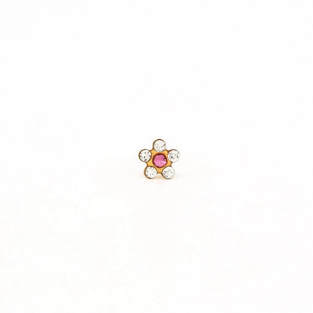 Sensitive Puff Pad Gold-Plated April Crystal/October Rose Daisies
