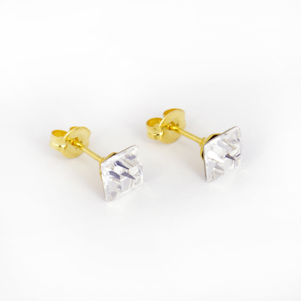 Sensitive Puff Pad Gold-Plated 6×6mm Austrian Crystals