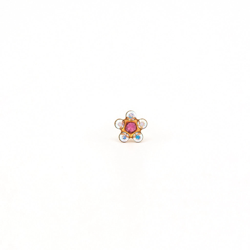 Sensitive Puff Pad Gold-Plated Aurora Borealis Crystal/October Rose Daisies