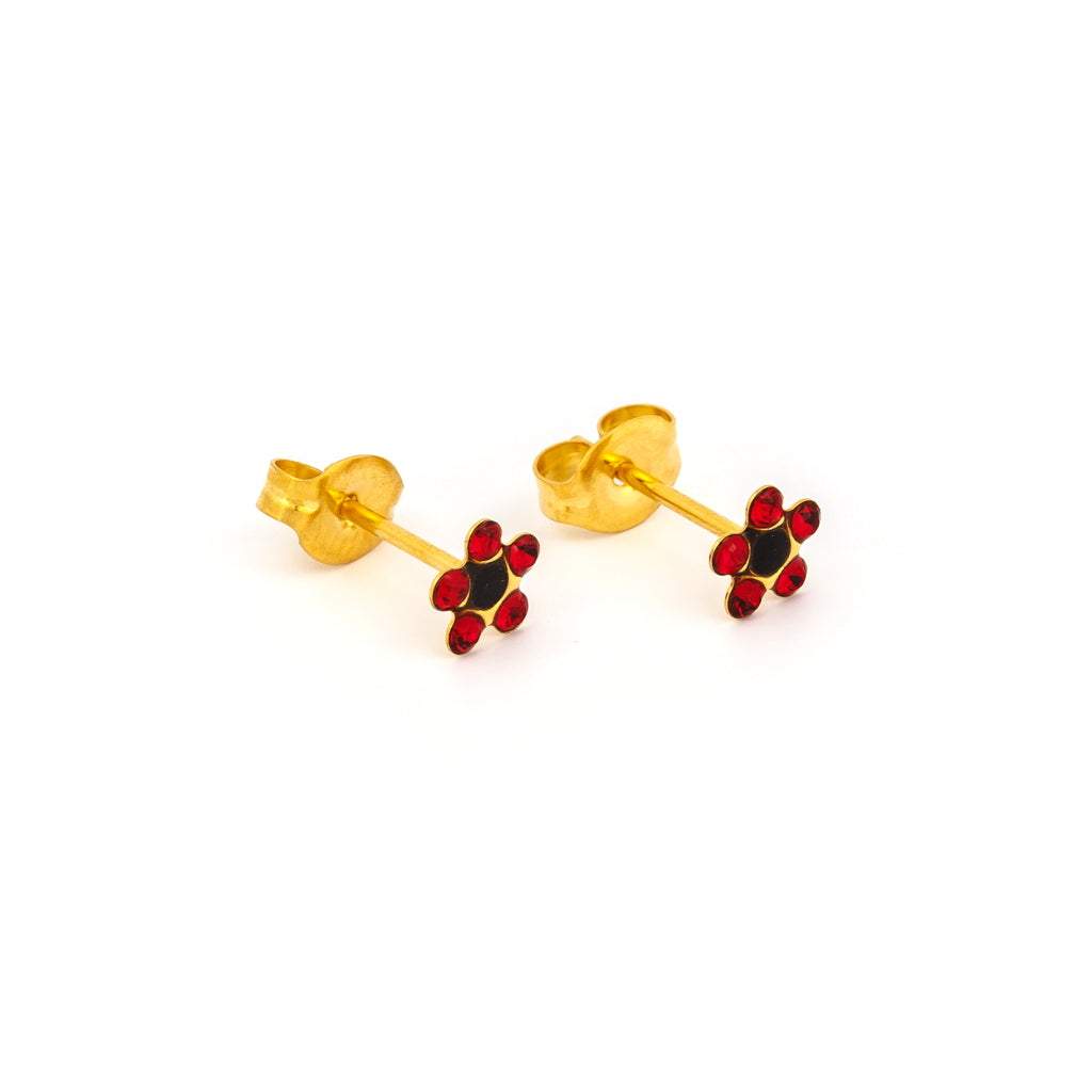 Sensitive Puff Pad Gold-Plated July Ruby/Jet Daisies