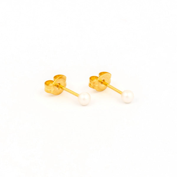 Sensitive Puff Pad Gold-Plated 3mm White Pearls