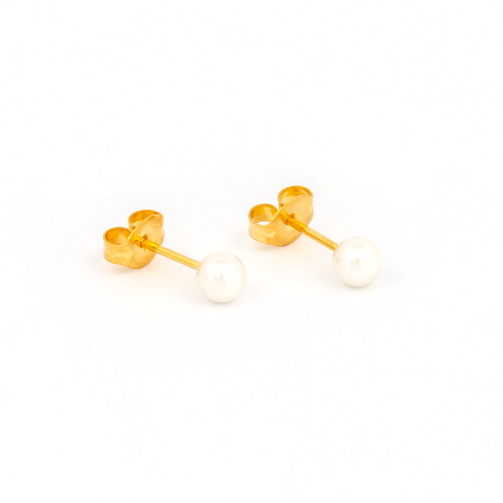 Sensitive Puff Pad Gold-Plated 4mm White Pearls