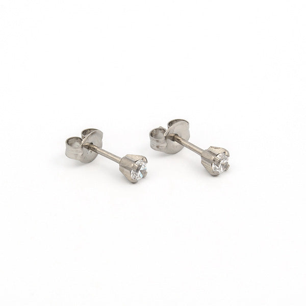Sensitive Puff Pad Stainless Steel 3mm Prong-Set Cubic Zirconias