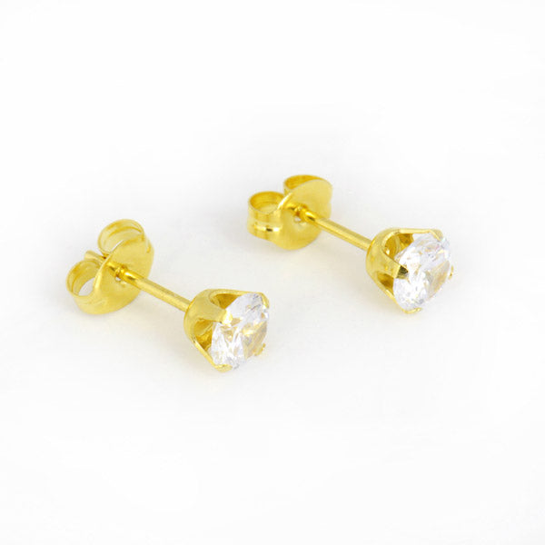 Sensitive Puff Pad Gold-Plated 5mm Prong-Set Cubic Zirconias