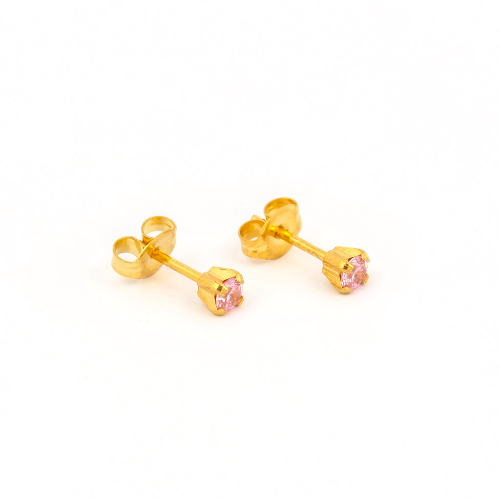 Sensitive Puff Pad Gold-Plated 3mm Prong-Set Pink Cubic Zirconias