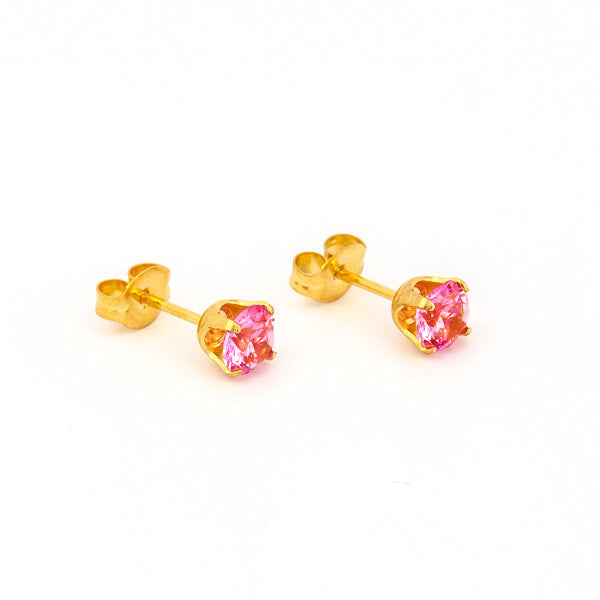 Sensitive Puff Pad Gold-Plated 5mm Prong-Set Pink Cubic Zirconias