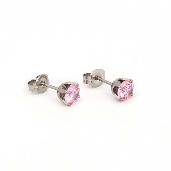 Sensitive Puff Pad Stainless Steel 5mm Prong-Set Pink Cubic Zirconias