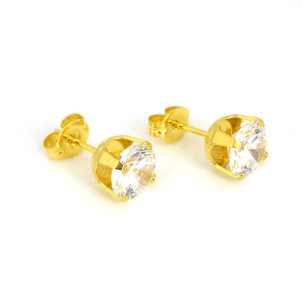 Sensitive Puff Pad Gold-Plated 7mm Prong-Set Cubic Zirconias