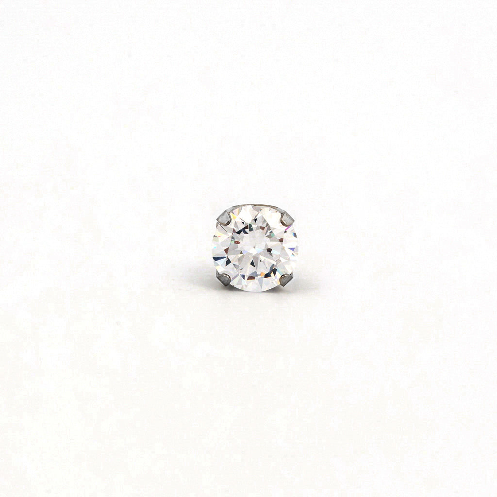 Sensitive Puff Pad Stainless Steel 7mm Prong-Set Cubic Zirconias