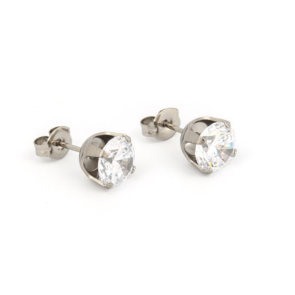 Sensitive Puff Pad Stainless Steel 7mm Prong-Set Cubic Zirconias
