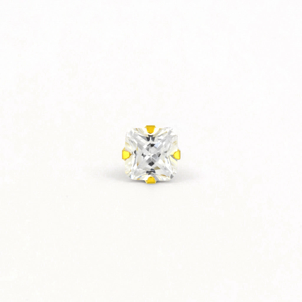 Sensitive Puff Pad Gold-Plated 7×7mm Princess-Cut Prong-Set Cubic Zirconias