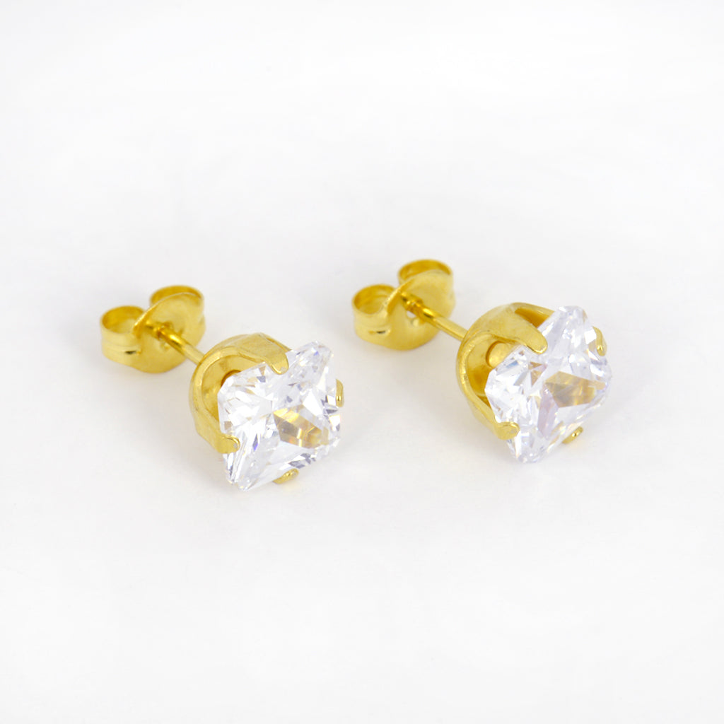 Sensitive Puff Pad Gold-Plated 7×7mm Princess-Cut Prong-Set Cubic Zirconias