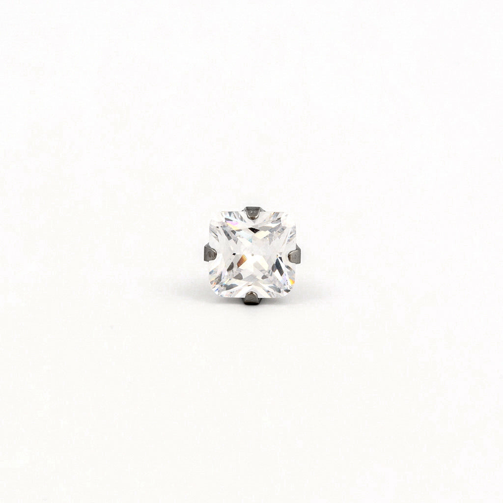 Sensitive Puff Pad Stainless Steel 7×7mm Princess-Cut Prong-Set Cubic Zirconias