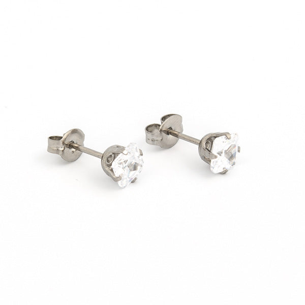 Sensitive Puff Pad Stainless Steel 5×5mm Princess-Cut Prong-Set Cubic Zirconias