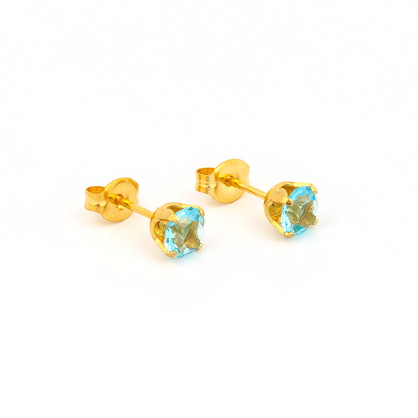 Sensitive Puff Pad Gold-Plated 5mm March Aquamarine Crystals