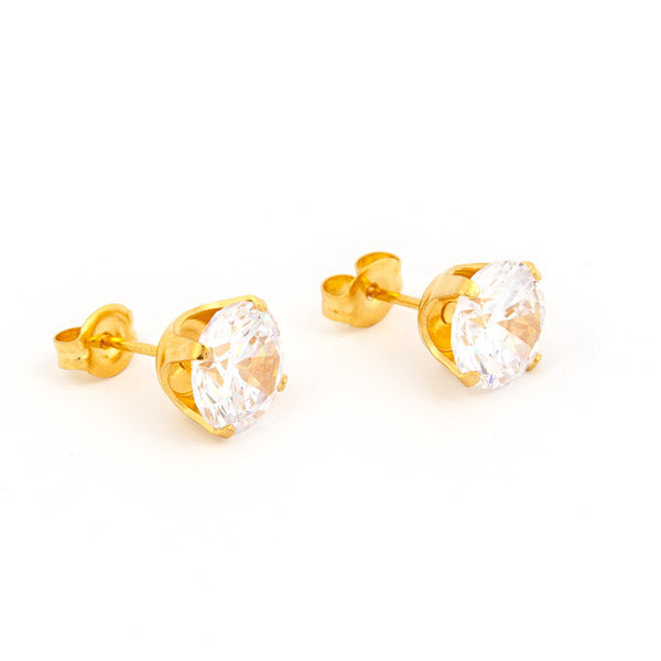 Sensitive Puff Pad Gold-Plated 8mm Prong-Set Cubic Zirconias