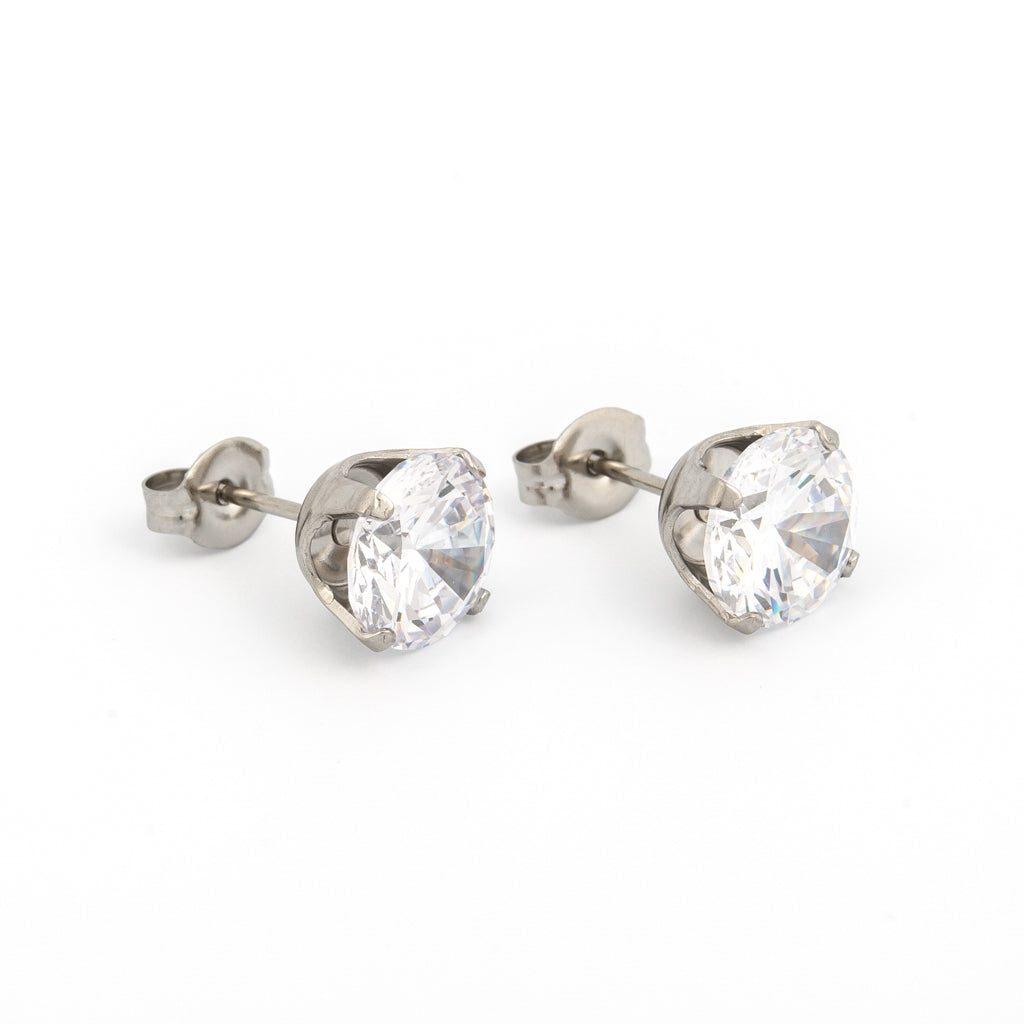 Sensitive Puff Pad Stainless Steel 8mm Prong-Set Cubic Zirconias