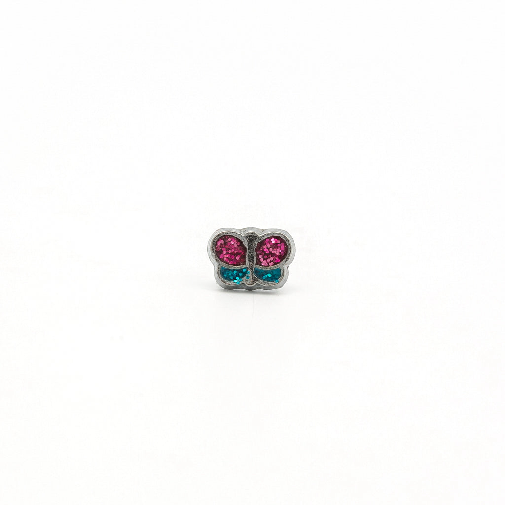 Tiny Tips™ Stainless Steel 6×6mm Pink & Green Glitter Butterflies