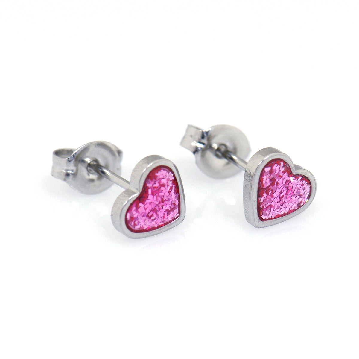 Tiny Tips™ Stainless Steel 6×6mm Pink Glitter Hearts