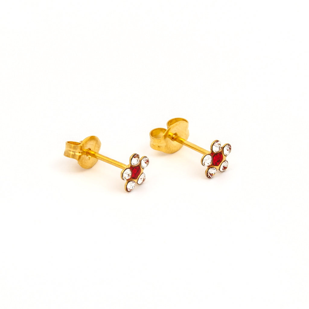 Tiny Tips™ Gold-Plated 5mm April Crystal & July Ruby Crystal Daisies