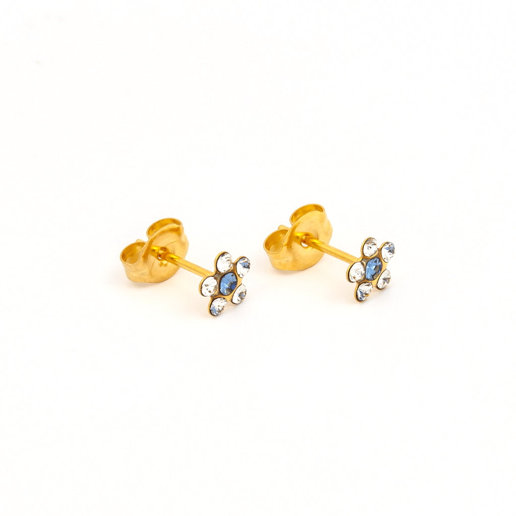 Tiny Tips™ Gold-Plated 5mm April Crystal & September Sapphire Crystal Daisies