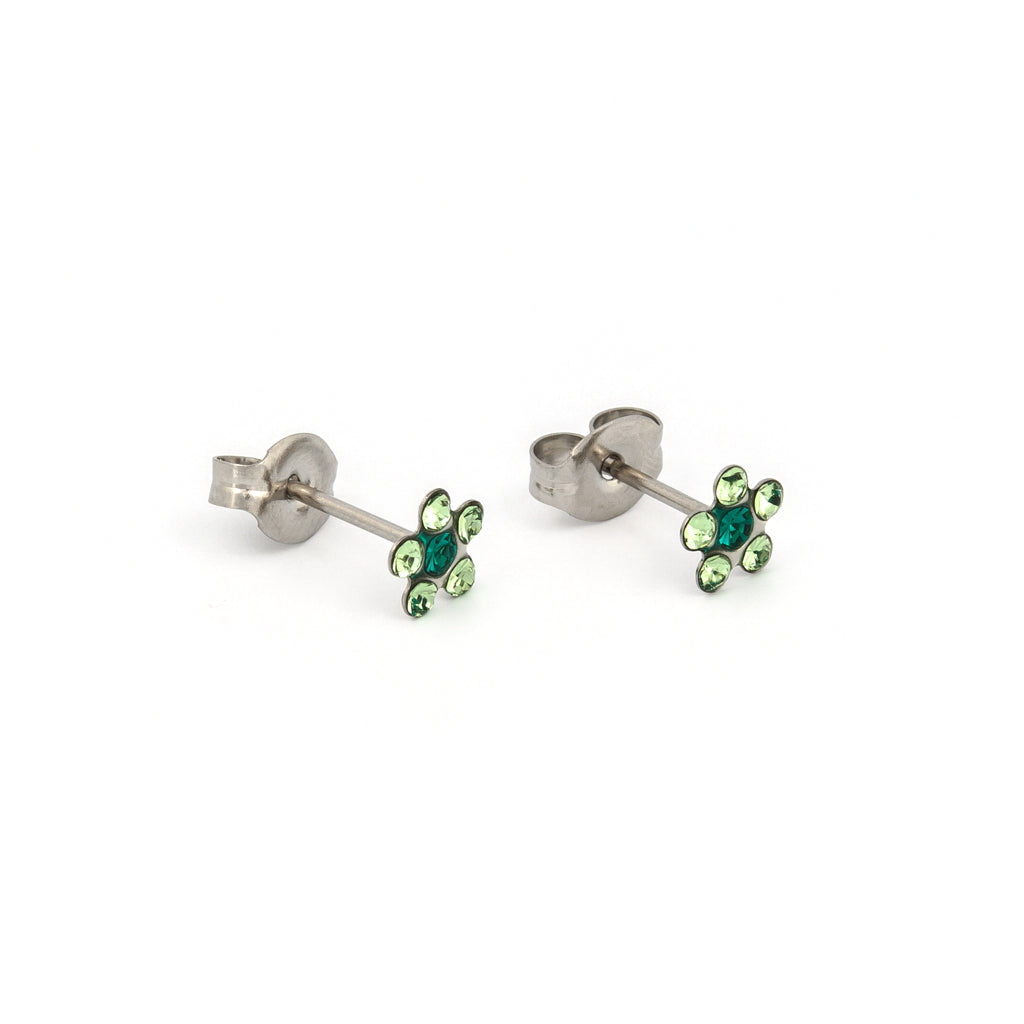 Tiny Tips™ Stainless Steel 5mm August Peridot & May Emerald Crystal Daisies