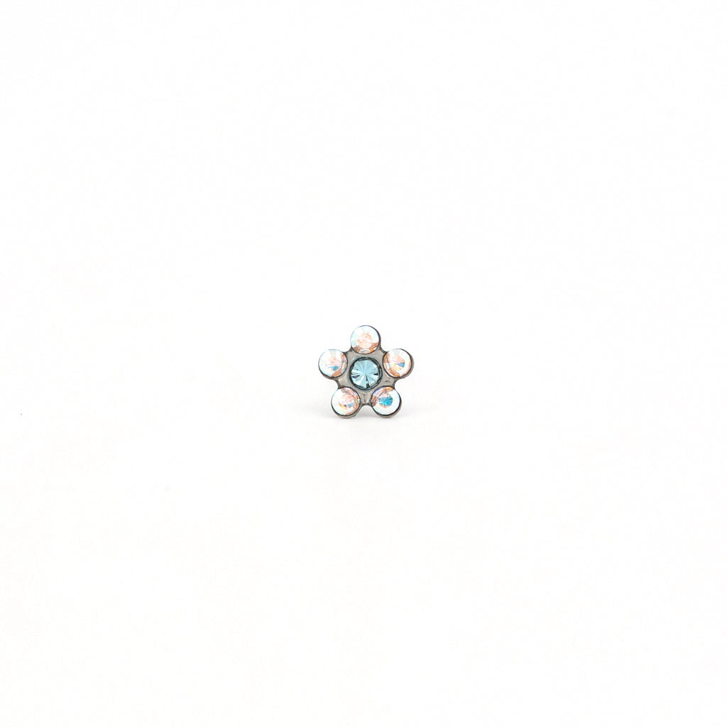 Tiny Tips™ Stainless Steel 5mm Aurora Borealis Crystal & Mar Aquamarine Crystal Daisies