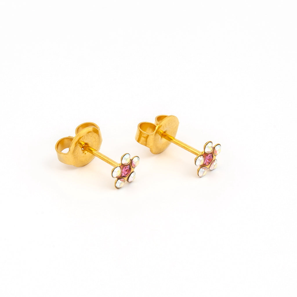 Tiny Tips™ Gold-Plated 5mm Aurora Borealis Crystal & October Rose Crystal Daisies