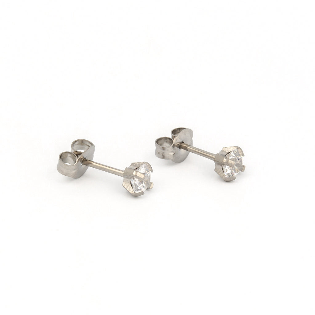 Tiny Tips™ Stainless Steel 4mm Prong-Set Clear Cubic Zirconias